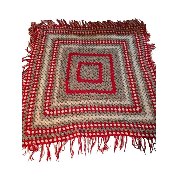 Vintage Other - Vintage Handmade Red Grey Afghan Knit Throw Blanket OSU Ohio State